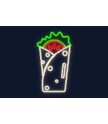 Cartel neón Kebab relleno con lechuga y tomate decorativo