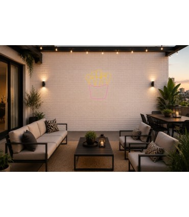 Cartel neón Diez patatas fritas en una bolsa decorativo Rosa Terraza