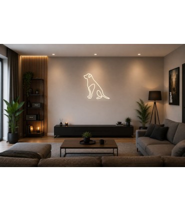 Cartel neón Silueta perro sentado de perfil decorativo Blanco cálido Salón