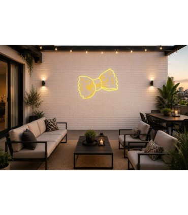 Cartel neón Macarrón de pasta con forma de lacito Ámbar Terraza