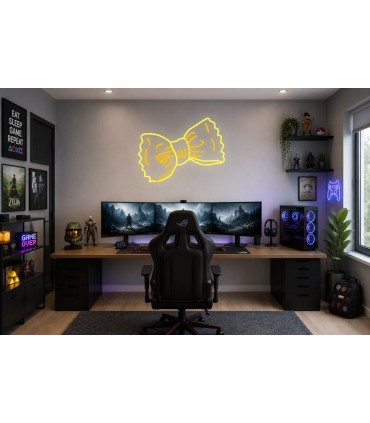Cartel neón Macarrón de pasta con forma de lacito Ámbar Gaming