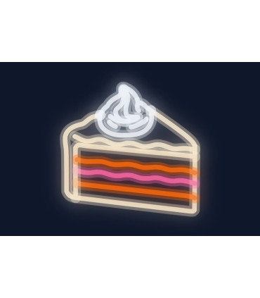Cartel neón Porción de tarta con nata por encima