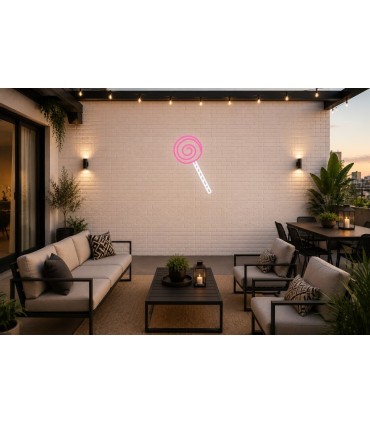 Cartel neón Piruleta de caramelo redonda con palo Rosa Terraza
