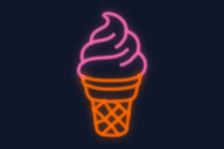 Cartel neón Helado en cono de medio cucurucho
