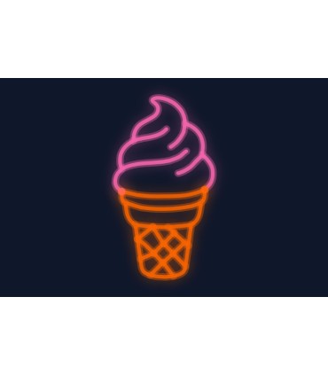 Cartel neón Helado en cono de medio cucurucho