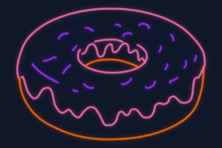 Cartel neón donut cubierto de glaseado con virutas