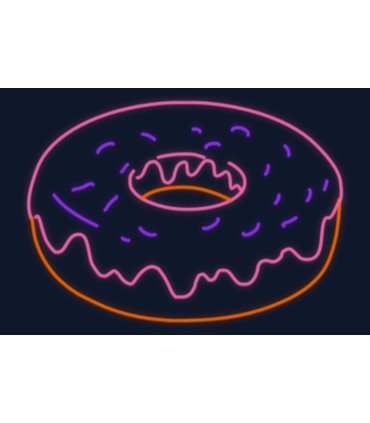 Cartel neón donut cubierto de glaseado con virutas