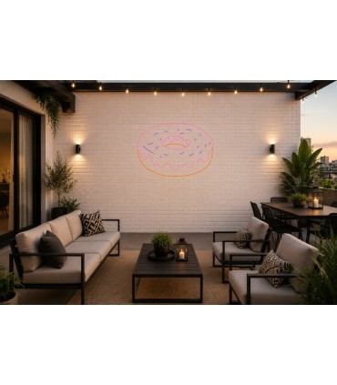 Cartel neón donut cubierto de glaseado con virutas Rosa Terraza