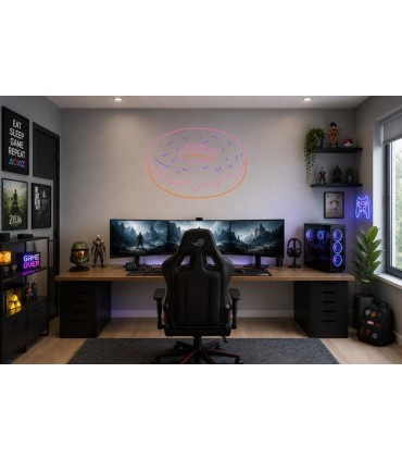 Cartel neón donut cubierto de glaseado con virutas Rosa Gaming
