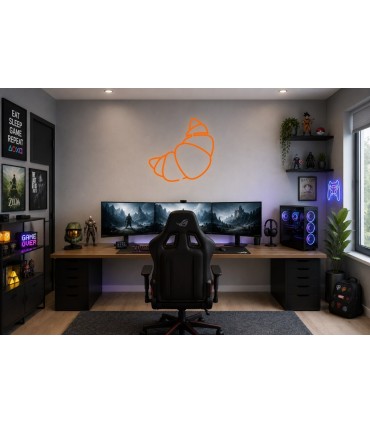 Cartel neón silueta de croissan sin aderezo Naranja Gaming