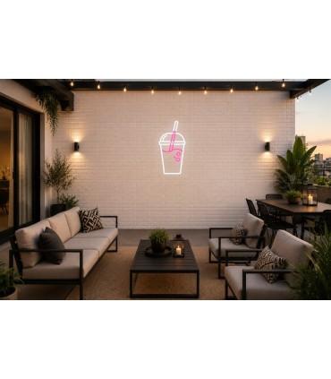 Cartel neón Refresco en vaso transparente para llevar Rosa Terraza