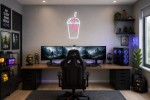 Cartel neón Refresco en vaso transparente para llevar Rosa Gaming