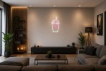 Cartel neón Refresco en vaso transparente para llevar Rosa Salón