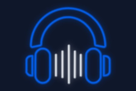 Cartel neón Auriculares con ondas de música