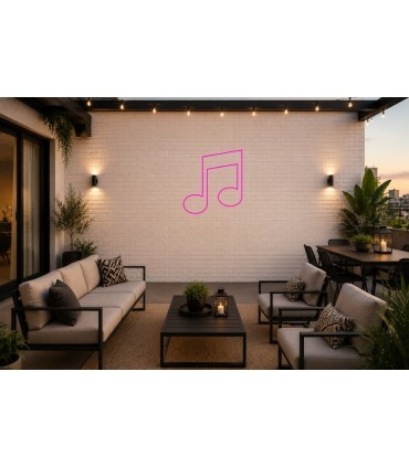 Cartel neón Dos semicorcheas notas musicales Fúcsia Terraza