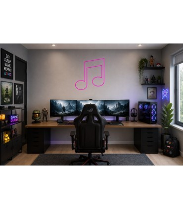 Cartel neón Dos semicorcheas notas musicales Fúcsia Gaming