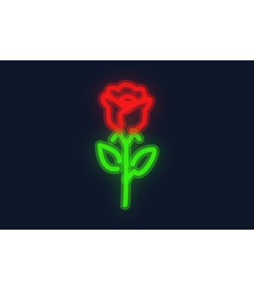 Cartel neón Silueta de rosa recta y solitaria