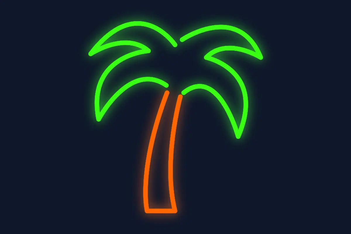 Palmera tropical decorativa en neón