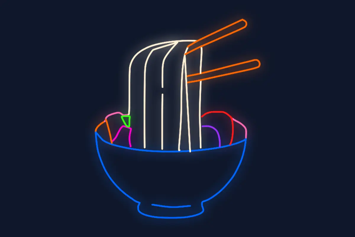 Ramen con palillos en un cuenco pequeño